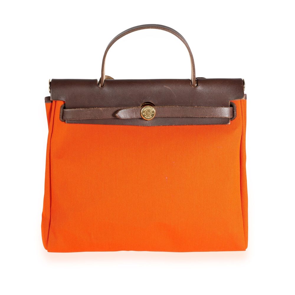 Hermès Orange & Red Toile 2-in-1 Herbag with Ébène Vache Hunter Leather